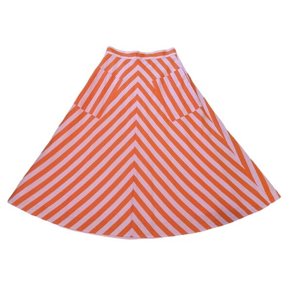 Kate Spade Deck Stripe in Mirage Pink and Traffic Linen Blend Midi Skirt - Picture 4 of 13